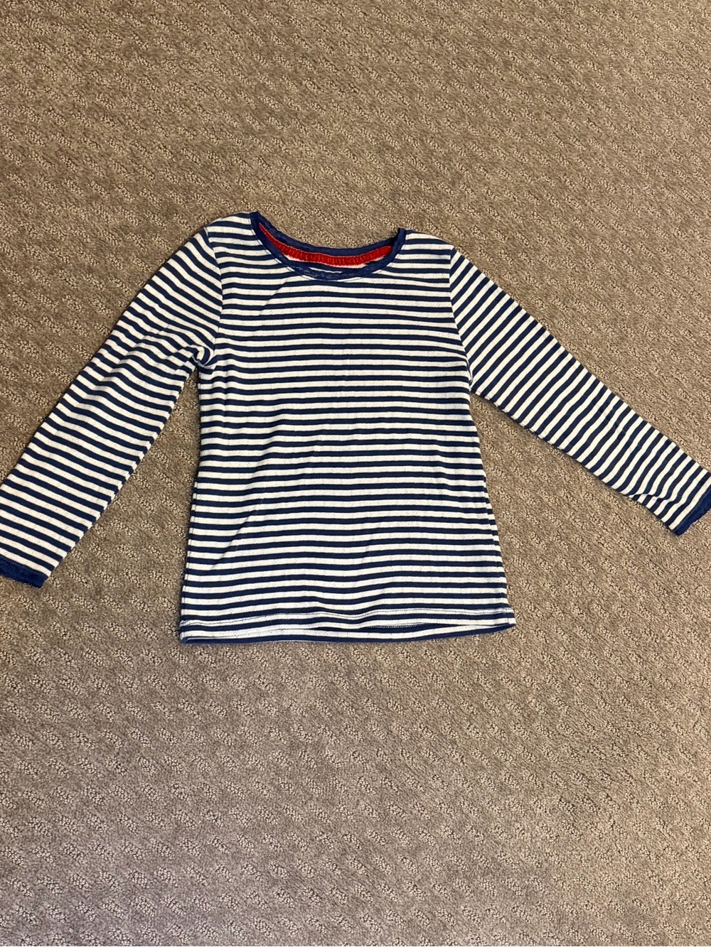 Boden Navy & White Striped Long-Sleeve Tee with Red Trim